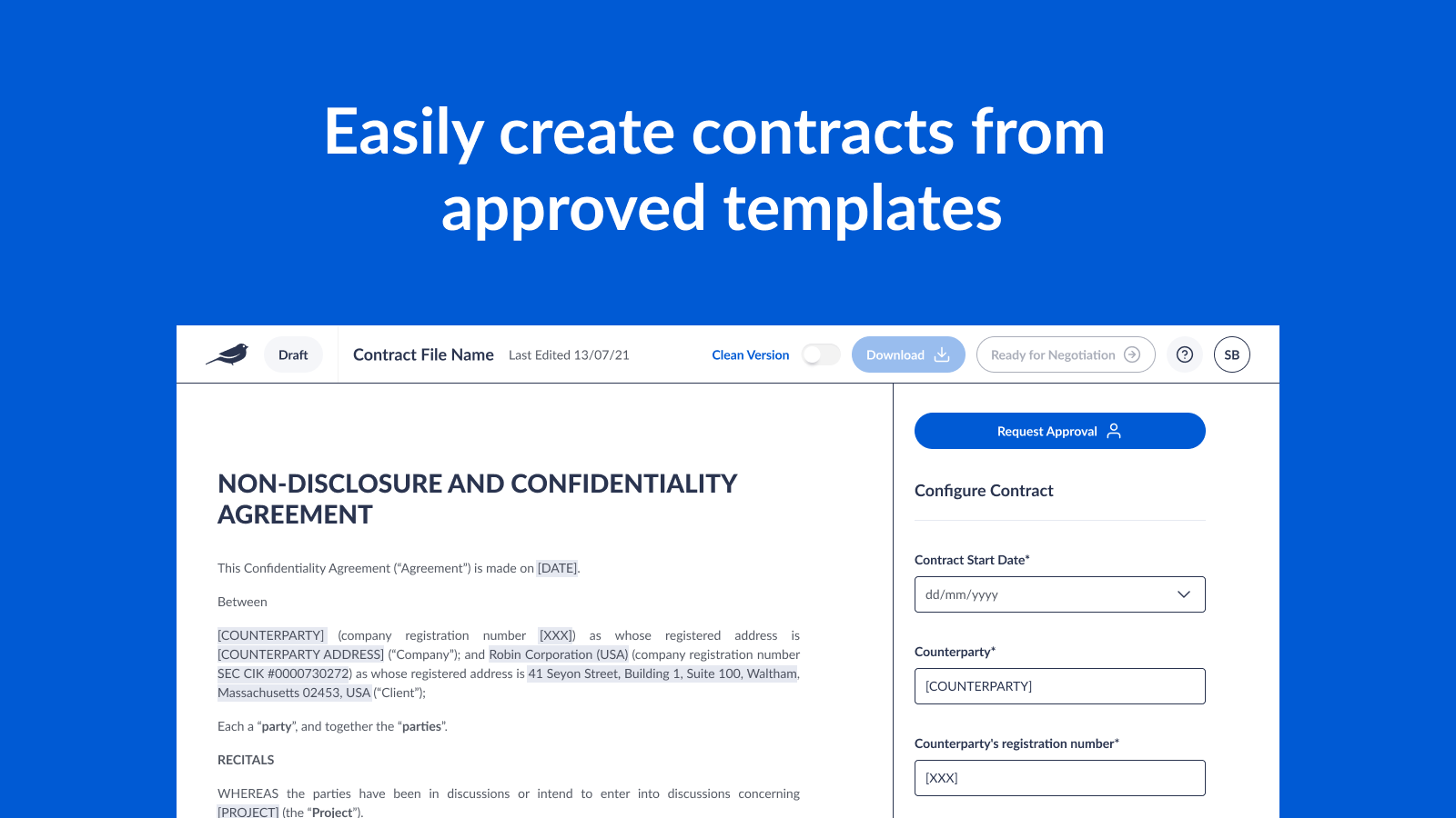 Média Draft par Robin AI - Créer facilement des contrats à partir de modèles de contrat approuvés 3