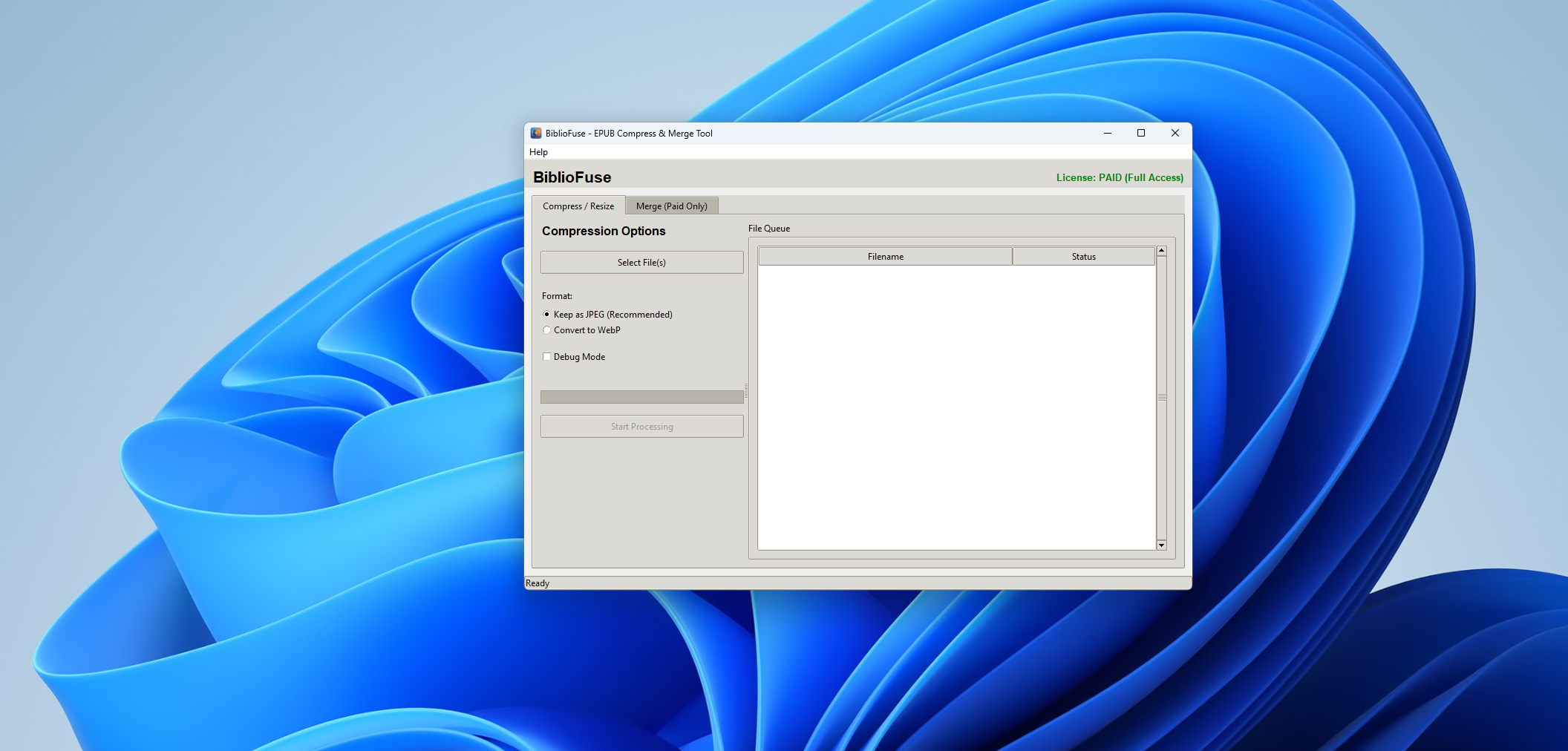 BiblioFuse - EPUB Compress & Merge Tool - Screenshot 2 showing product features and functionality
