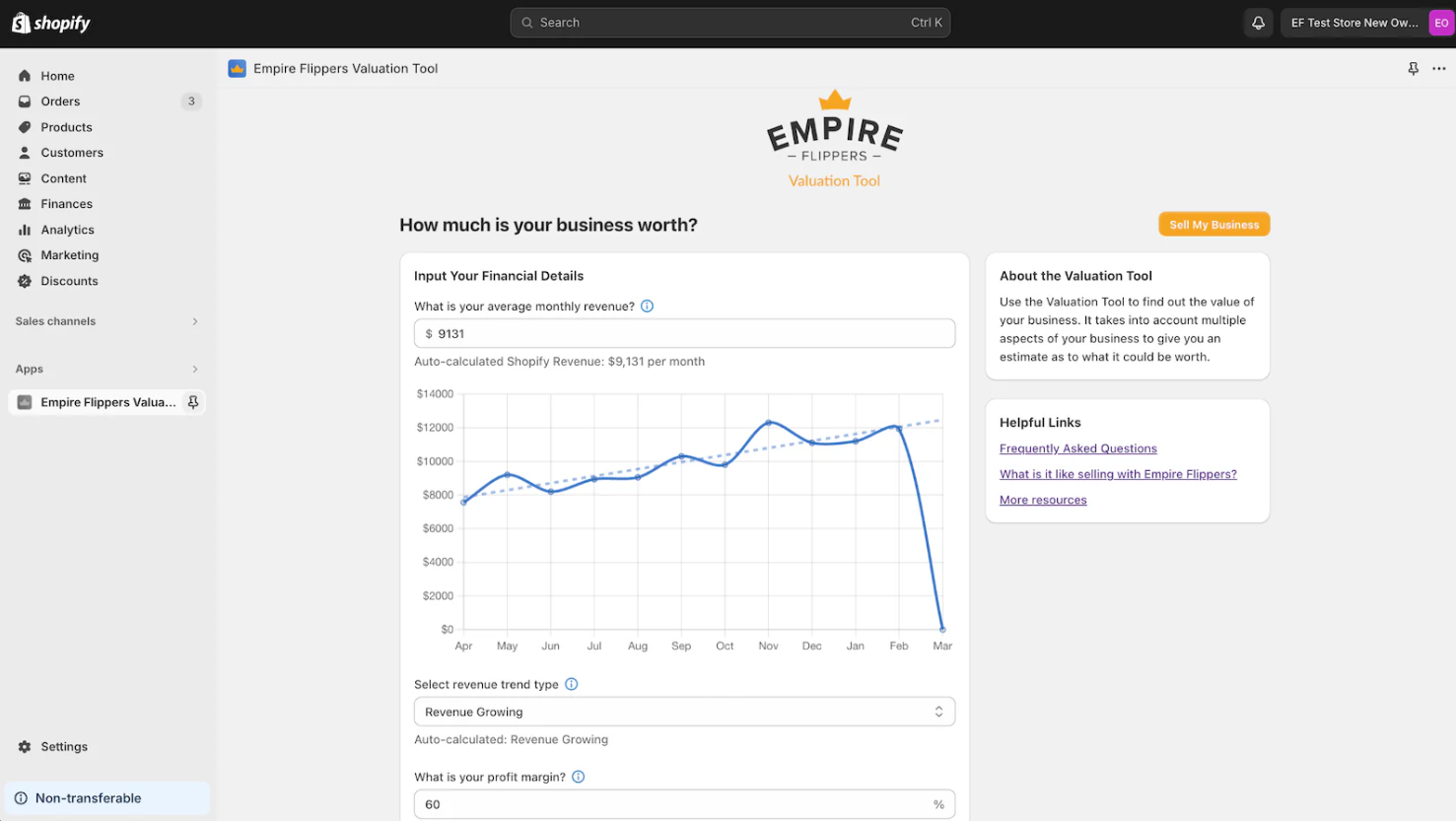 Média Empire Flippers Shopify Valuation App 3