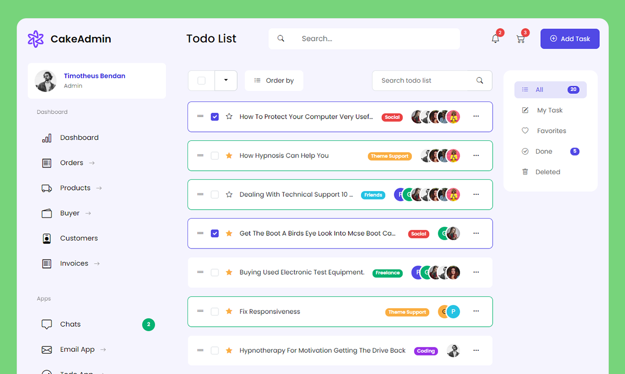 cakedmin - เทมเพลตแดชบอร์ดผู้ดูแลระบบฟรีตาม Bootstrap 5 media 3