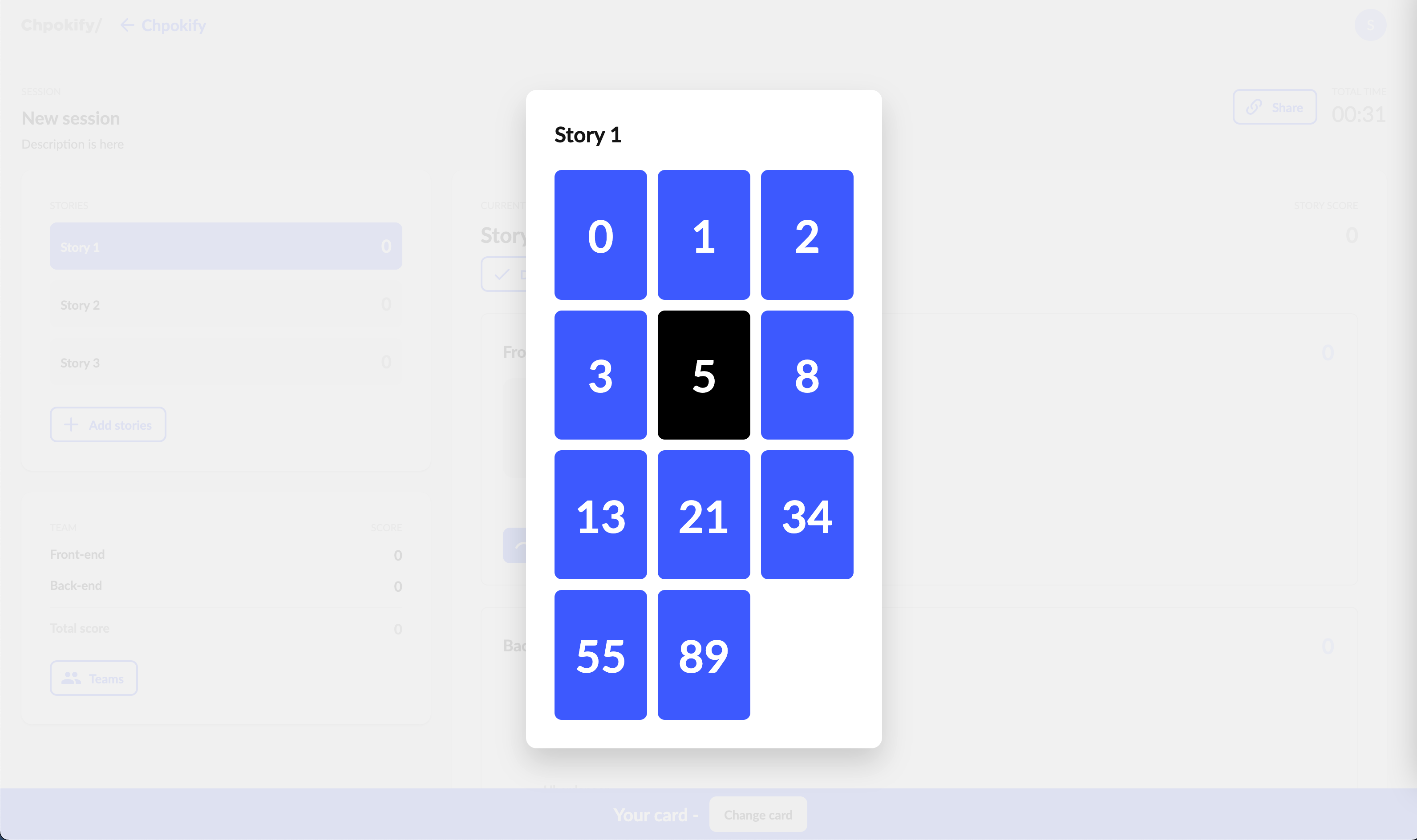 Chpokify Scrum poker online for planning sprint's agile team