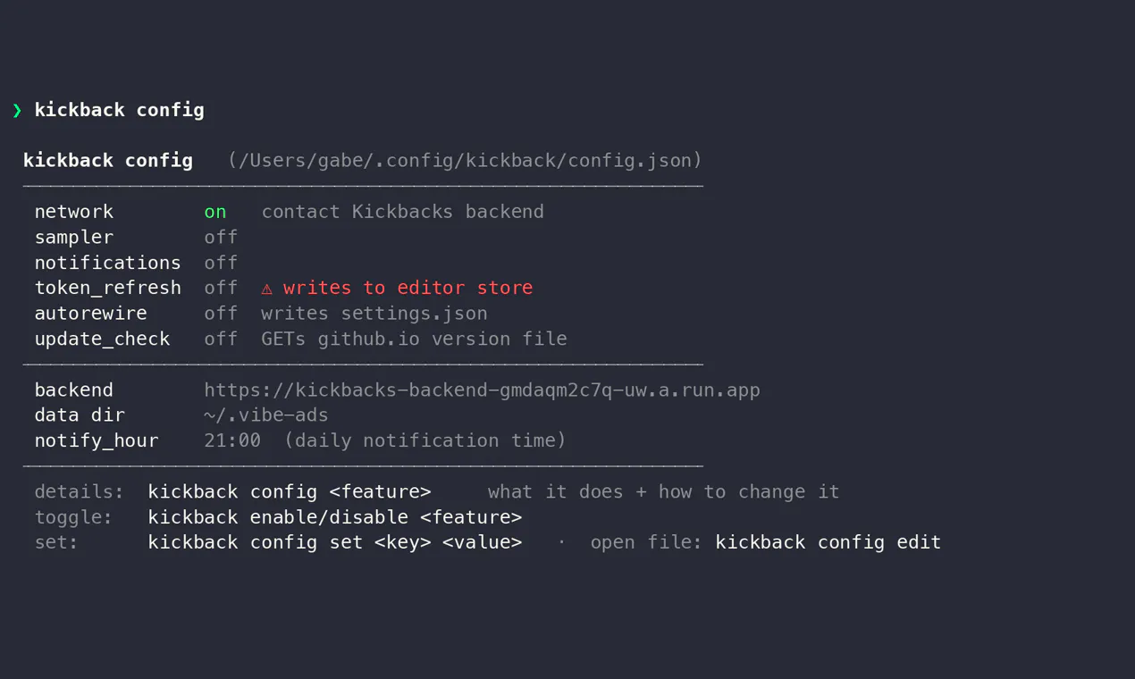 Kickbacks CLI gallery image