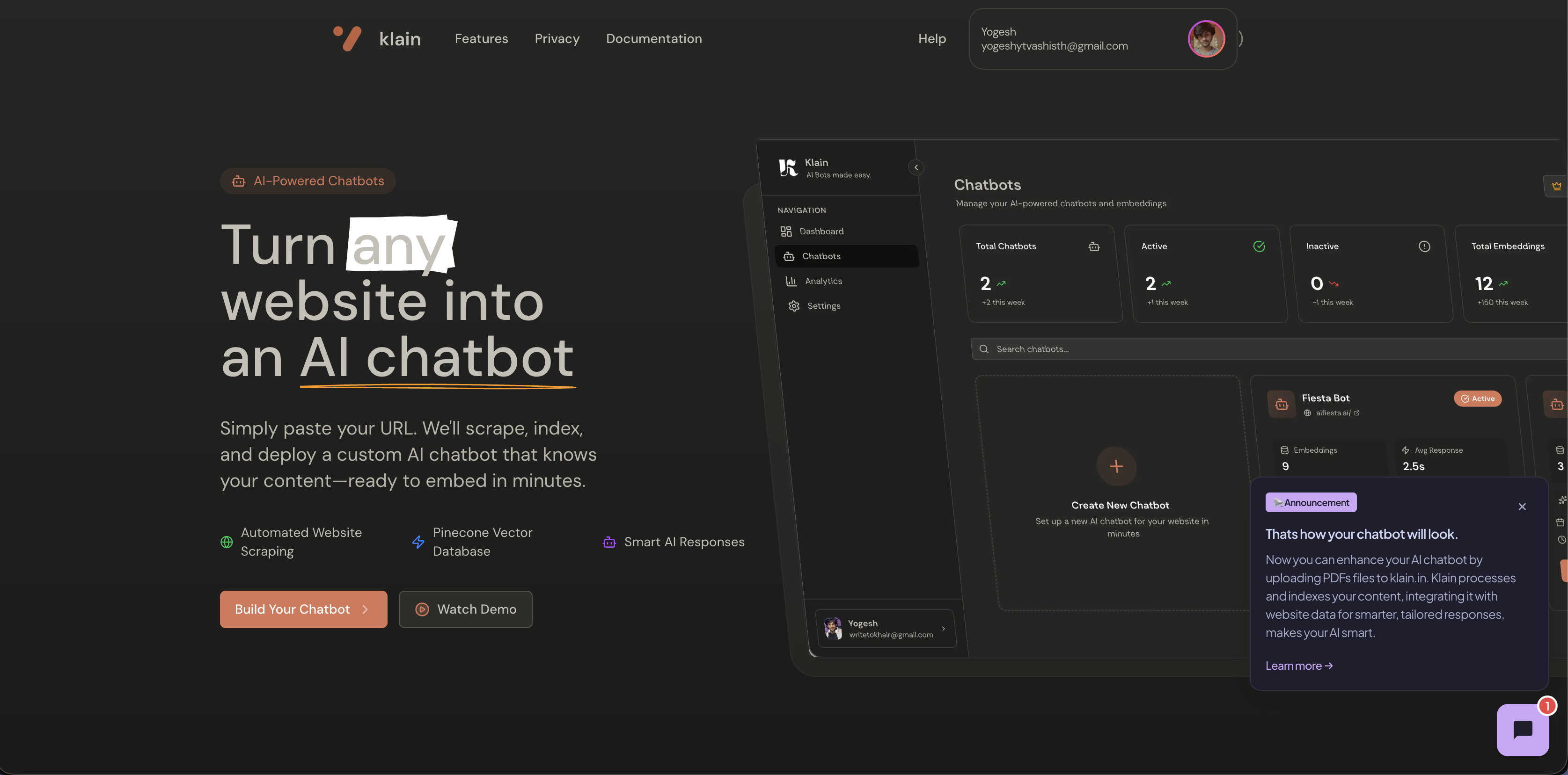 Klain | Lets website talk using AI gallery image