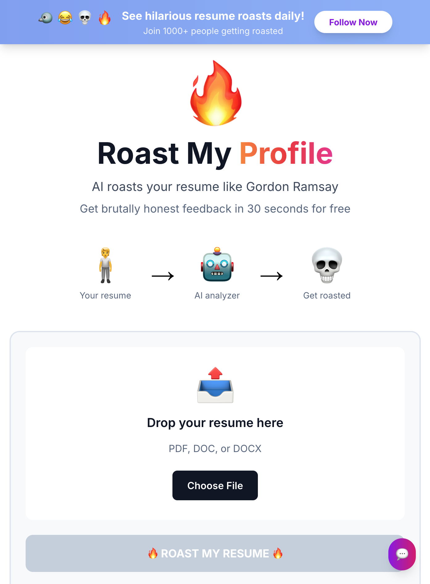 RoastMyProfile.io - Main product screenshot demonstrating key features and user interface