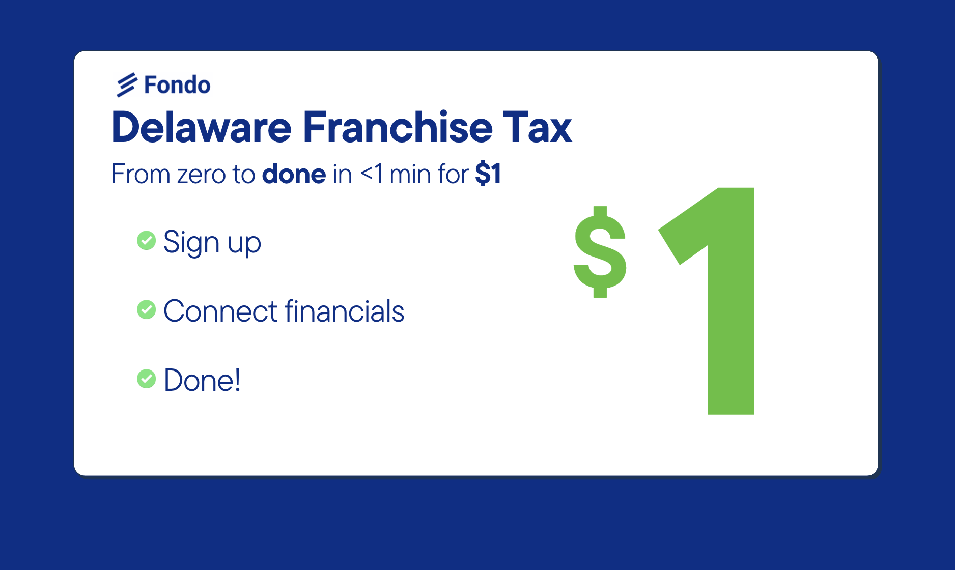 $ 1 tassa di franchising del Delaware - Lascia che Fido archivia la tua tassa sul franchising del Delaware per $ 1 media 1