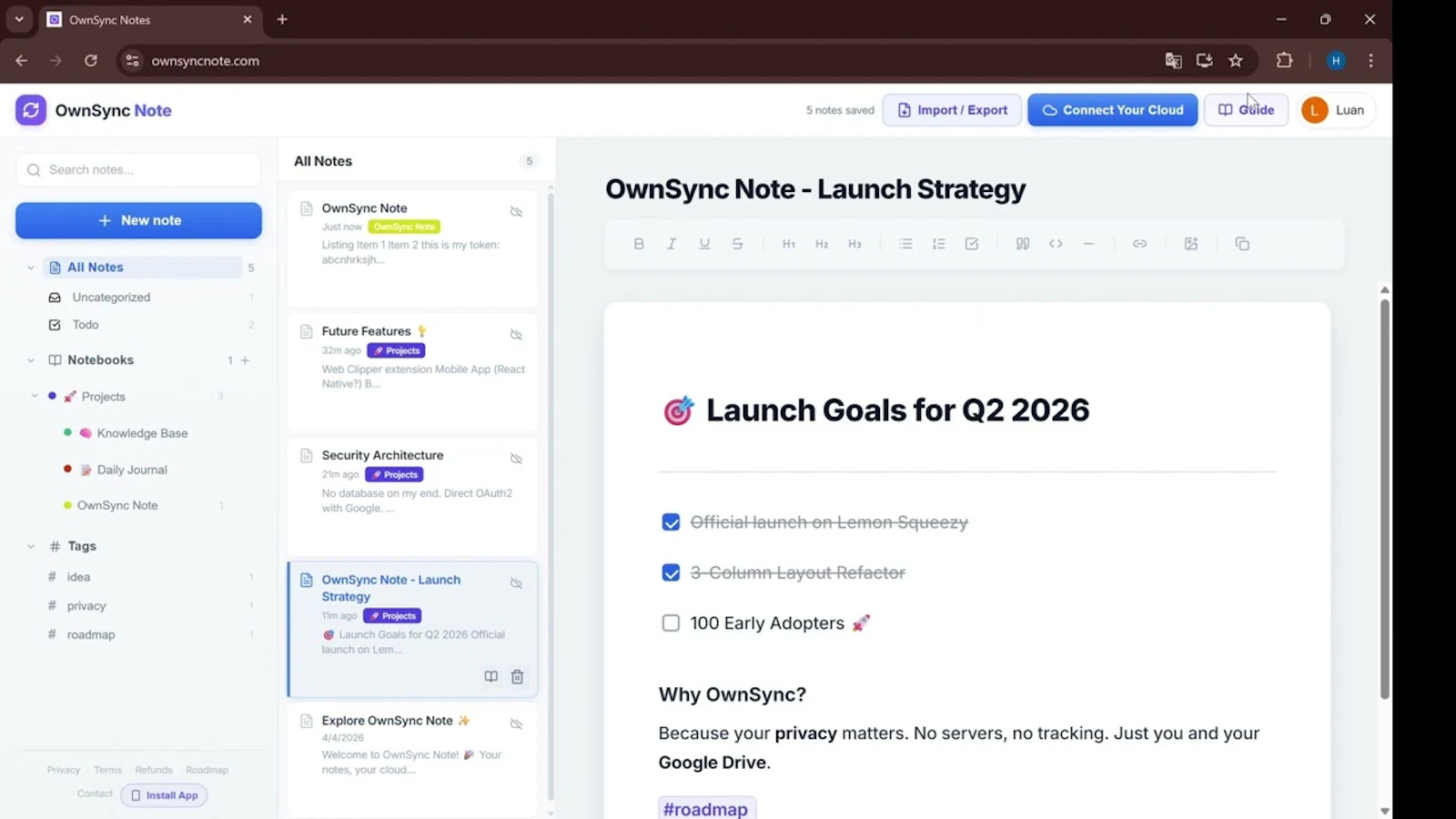OwnSync Notes screenshot 1 (video preview)