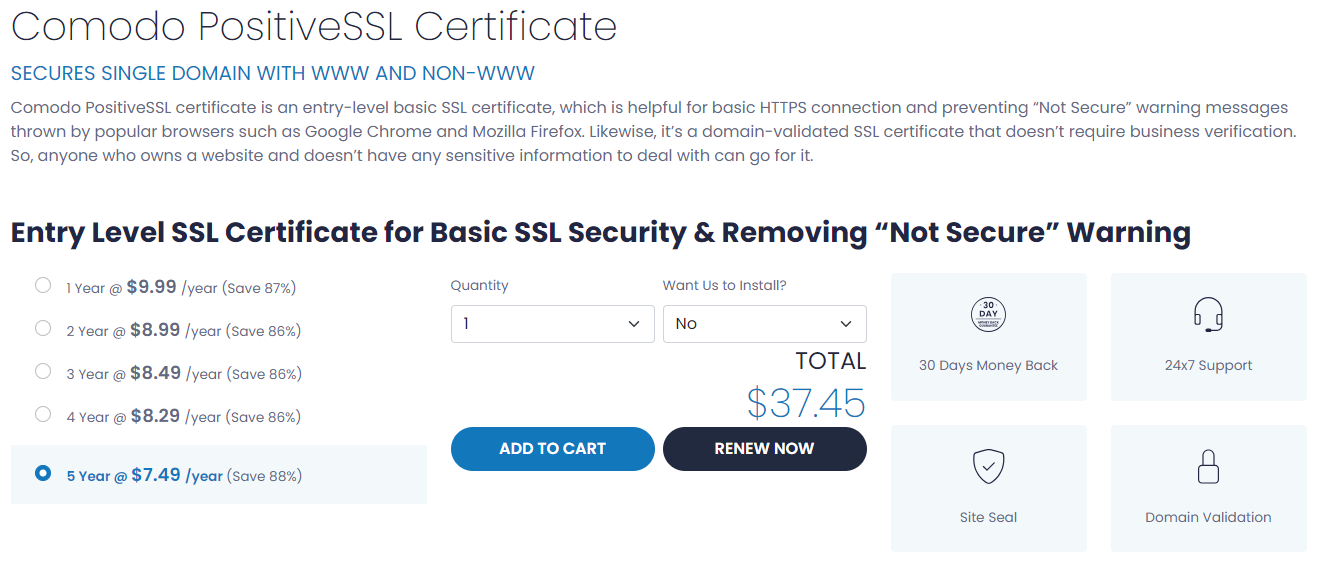 Comodo positivessl 인증서 - www 및 비 WWW로 단일 도메인을 확보합니다 미디어 1