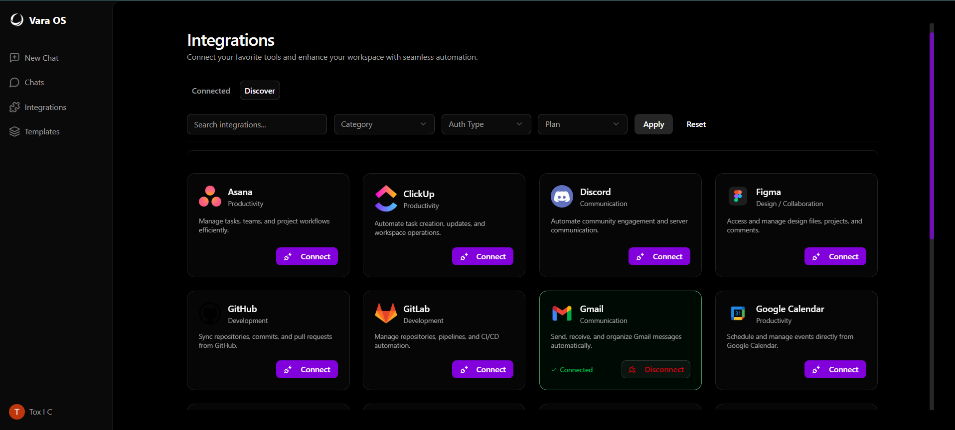 Vara OS - Screenshot 3 showing product features and functionality