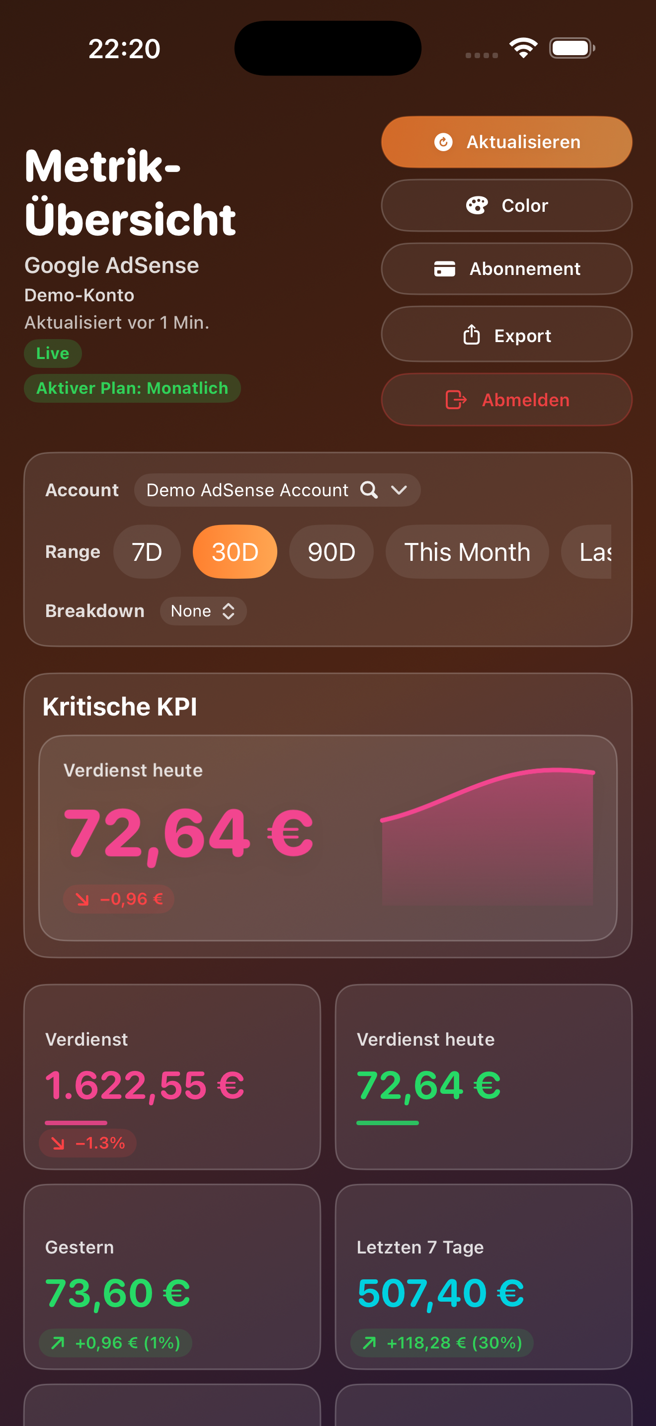 Metric Data for Google Adsense - Screenshot 4 showing product features and functionality