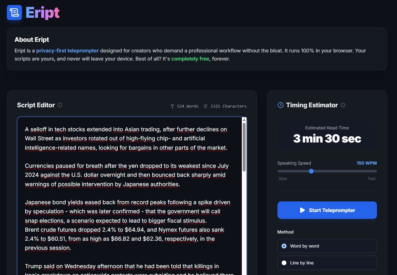 Eript - Main product screenshot demonstrating key features and user interface