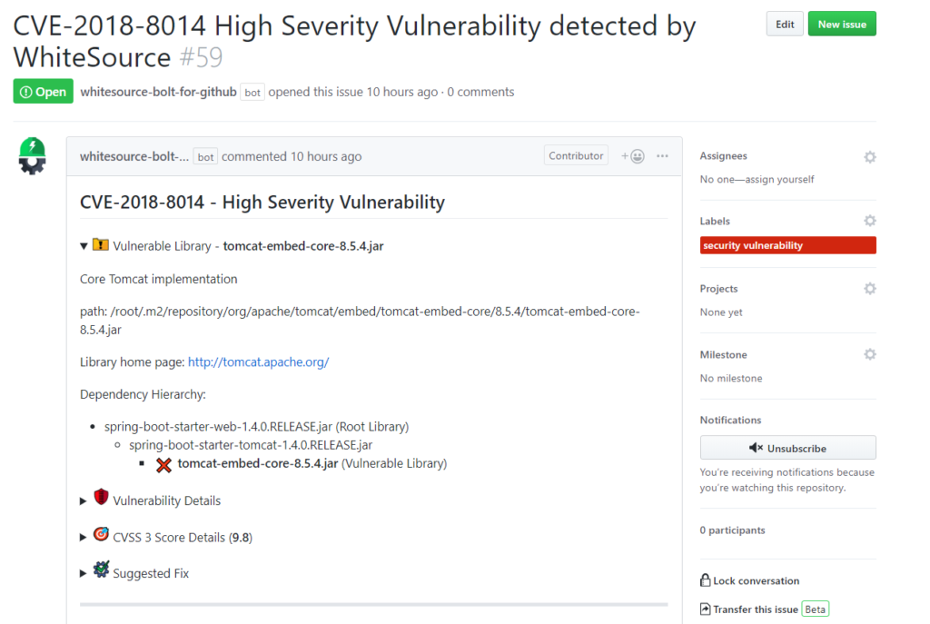 WhiteSource Bolt for GitHub gallery image