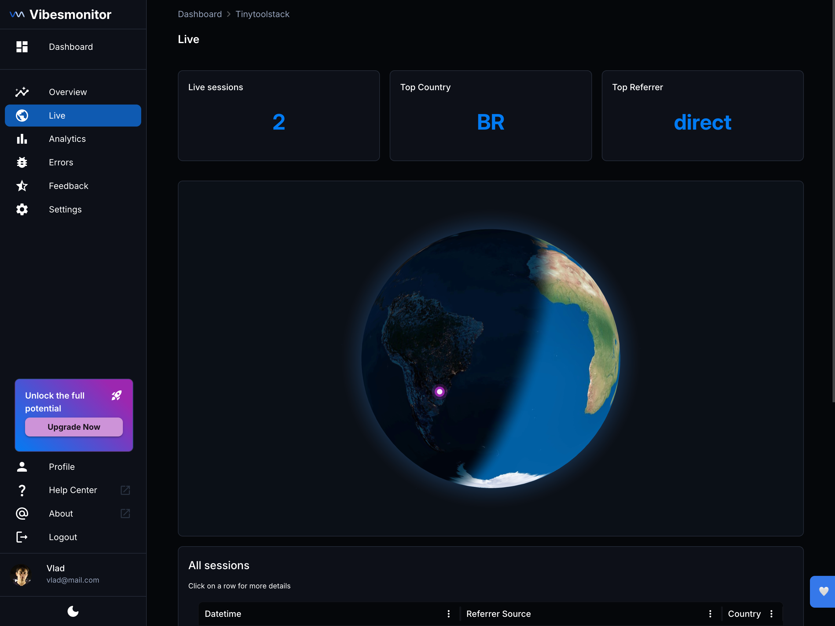 vibesmonitor.com - Screenshot 3 showing product features and functionality