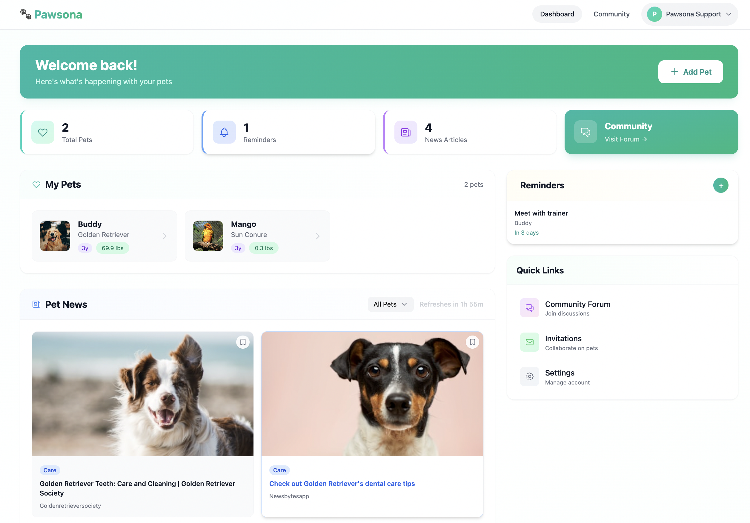 Pawsona - Main product screenshot demonstrating key features and user interface