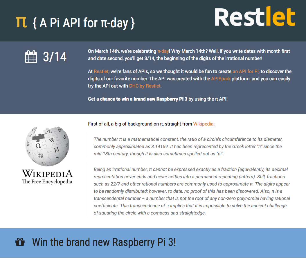 { A Pi API for π-day }