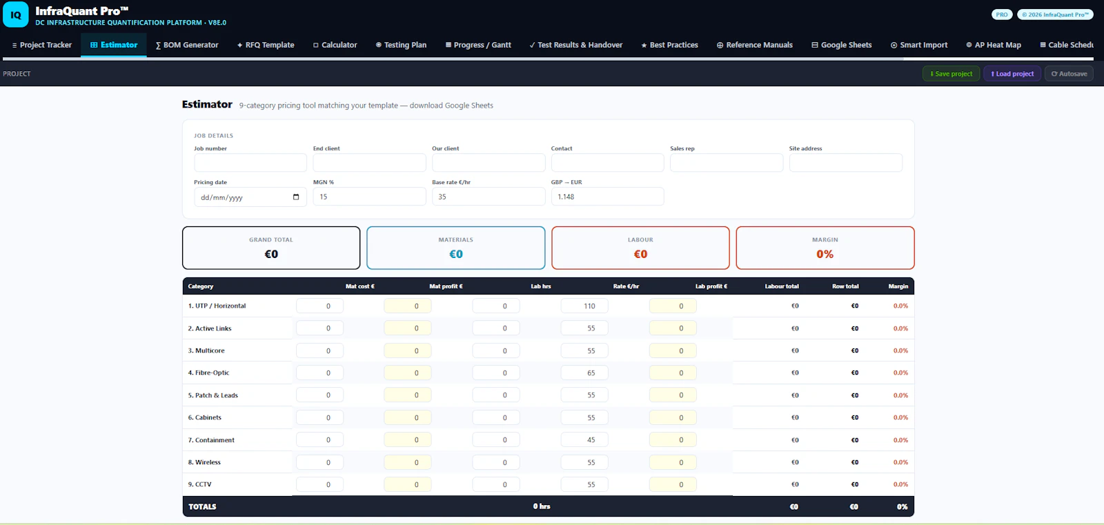 InfraQuant Pro — DC Cabling Estimator screenshot 1