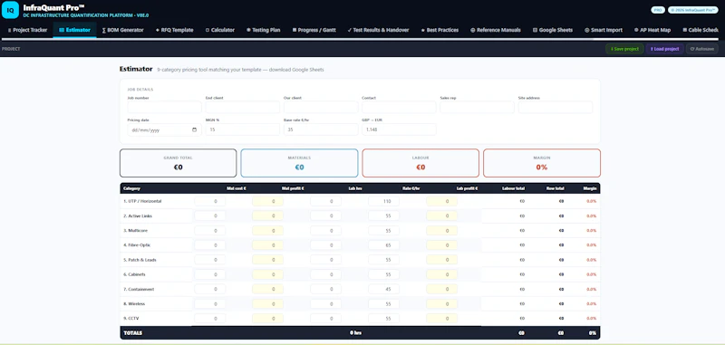 InfraQuant Pro — DC Cabling Estimator screenshot 1