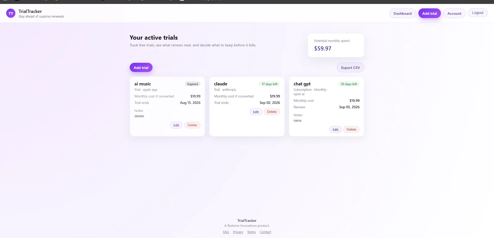 TrialTracker   screenshot 1