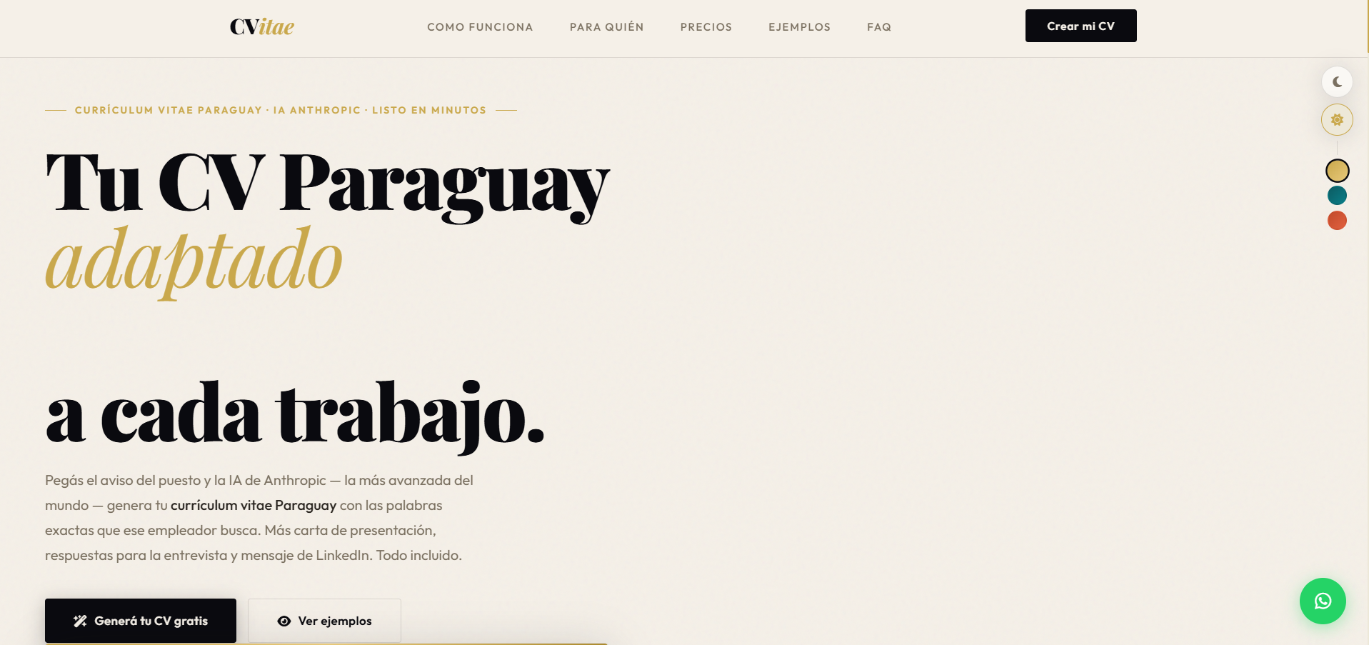 CVitae Generador de CV con IA automatico - Main product screenshot demonstrating key features and user interface