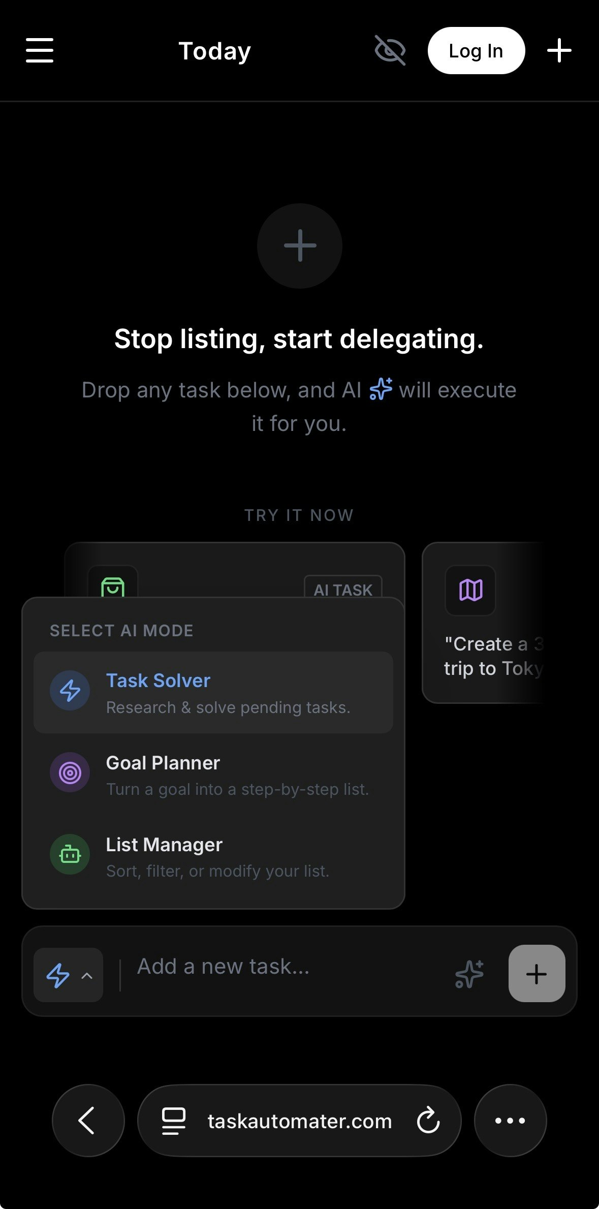 TaskAutomater: AI To-Do Executor - Main product screenshot demonstrating key features and user interface