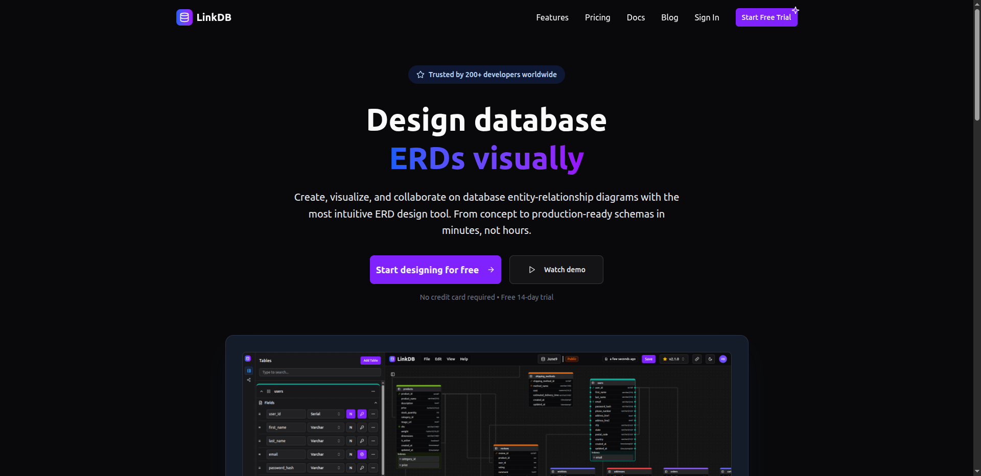 Mídia 1 de Linkdb - Designer ERD do banco de dados