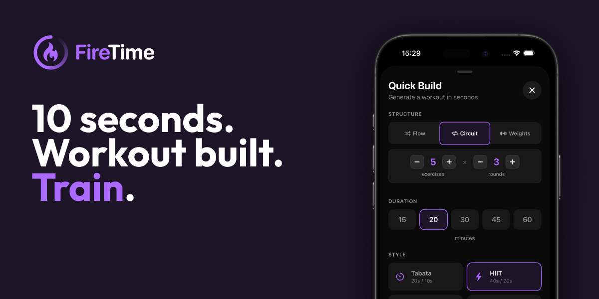 FireTime — Tap. Train. Done - Main product screenshot demonstrating key features and user interface