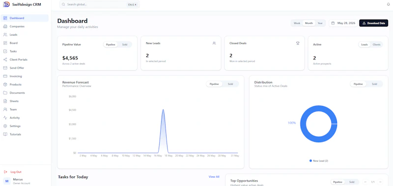 SwiftDesign CRM screenshot 1