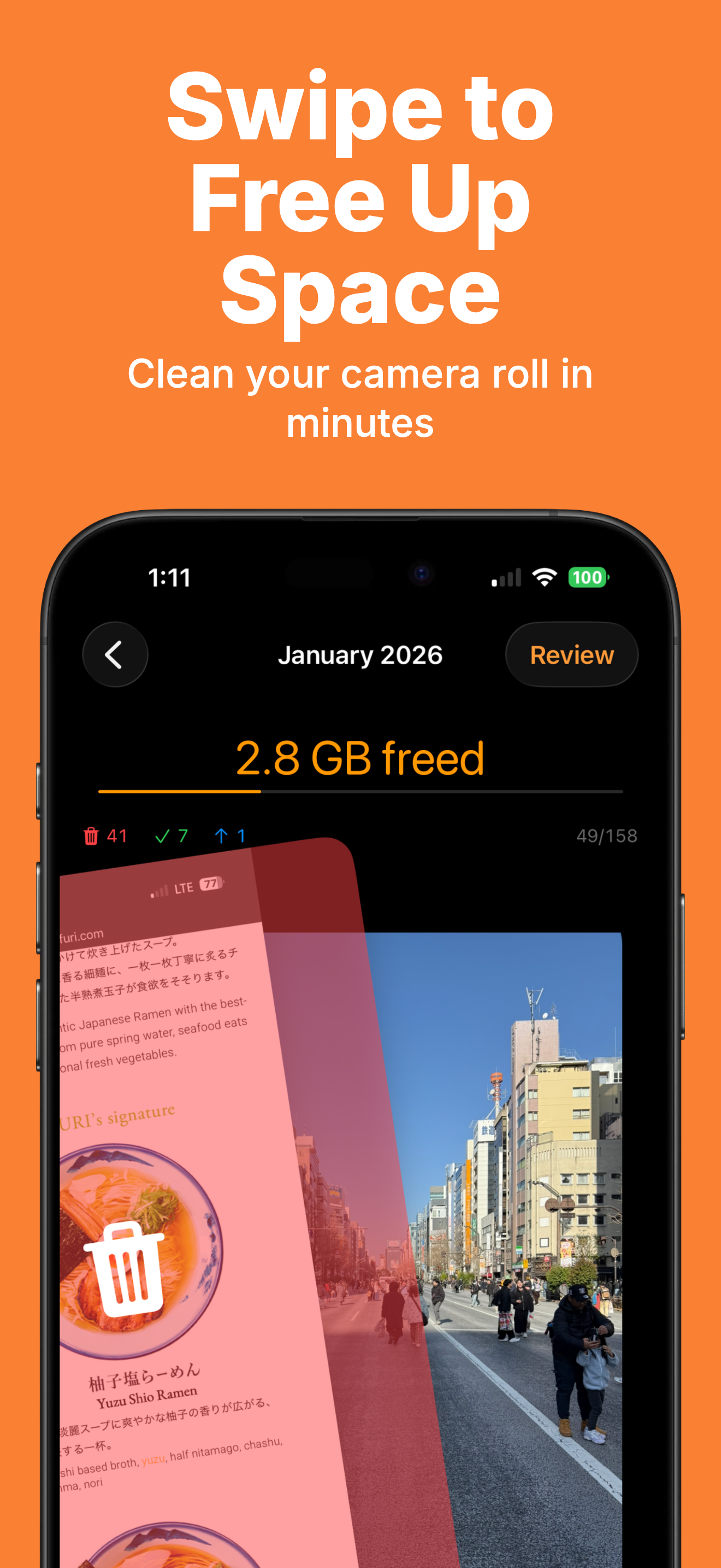 SwipeClean Photo Cleaner - Main product screenshot demonstrating key features and user interface