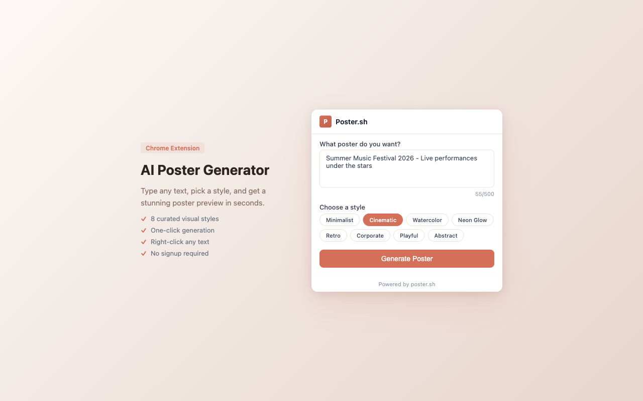 Poster.sh - Screenshot 2 showing product features and functionality