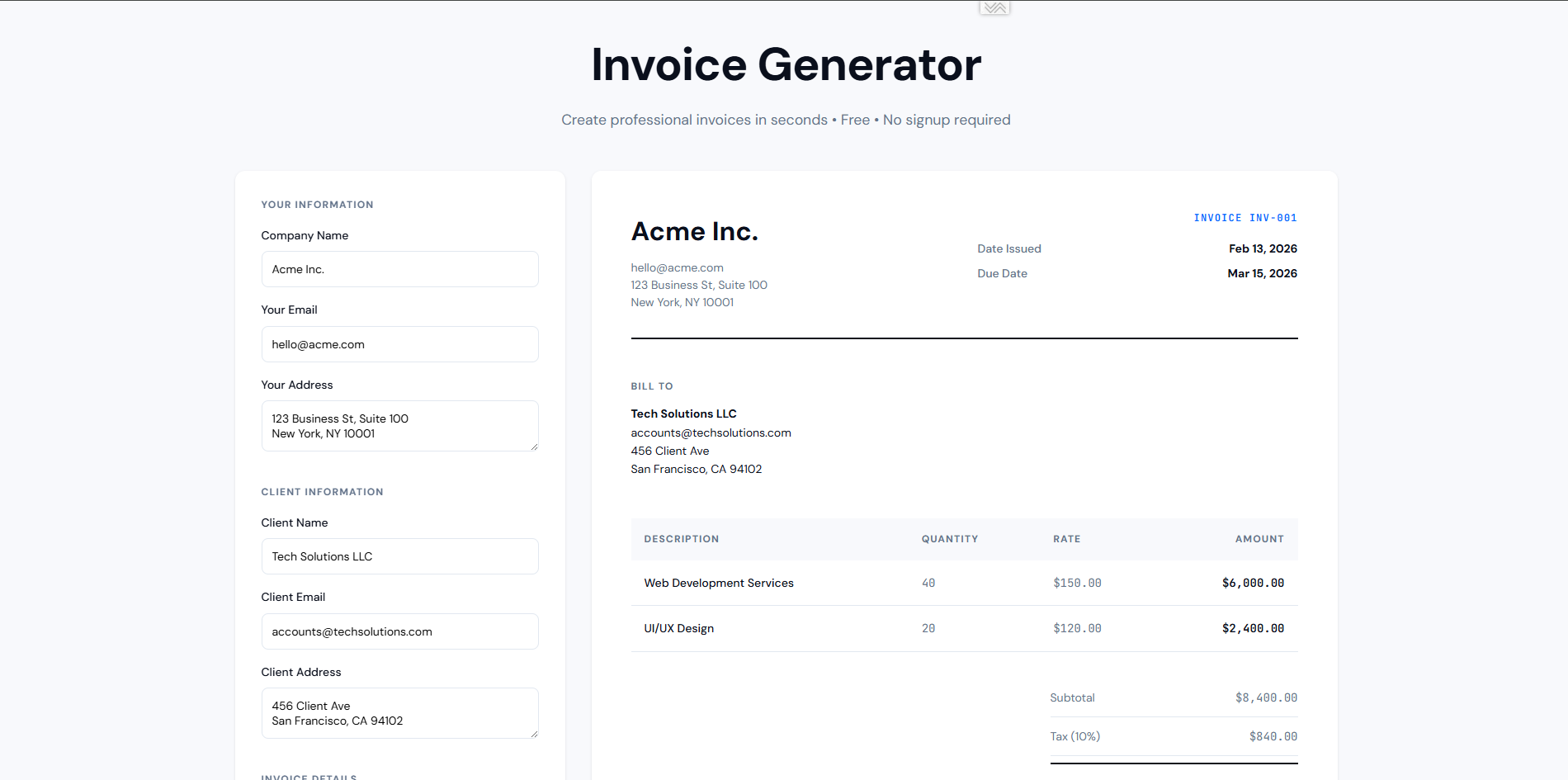 Free Invoice Generator - 100+ Currencies gallery image