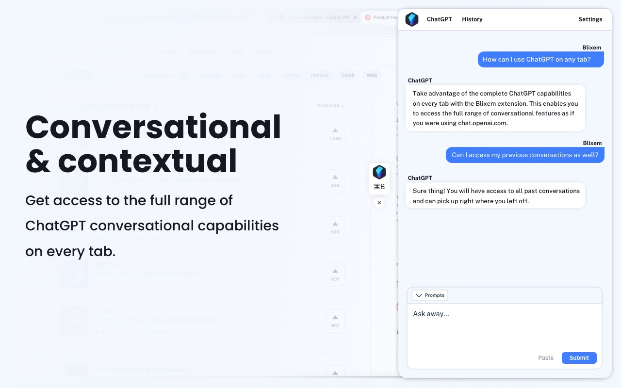 Blixem | ChatGPT conversational sidebar gallery image