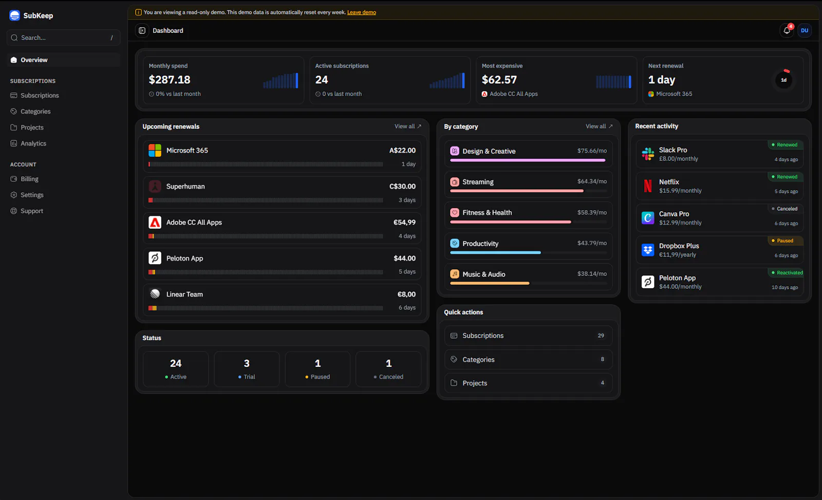 SubKeep screenshot 2