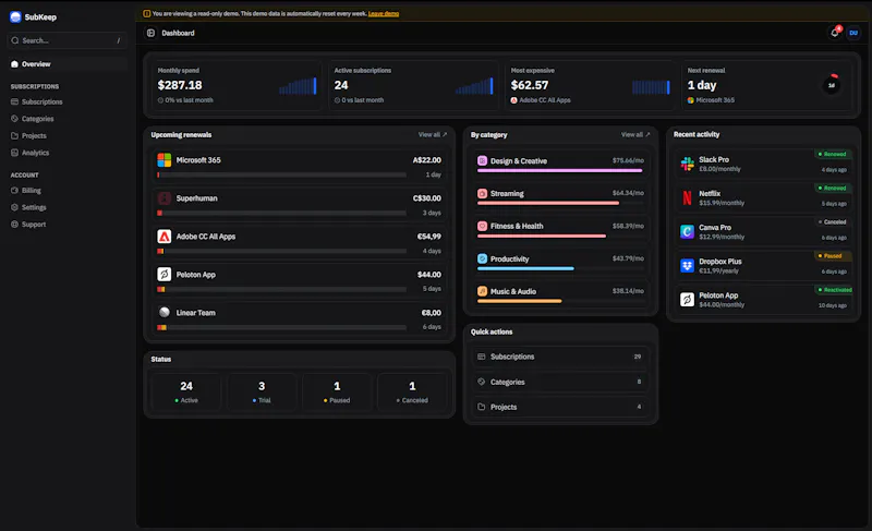 SubKeep screenshot 2