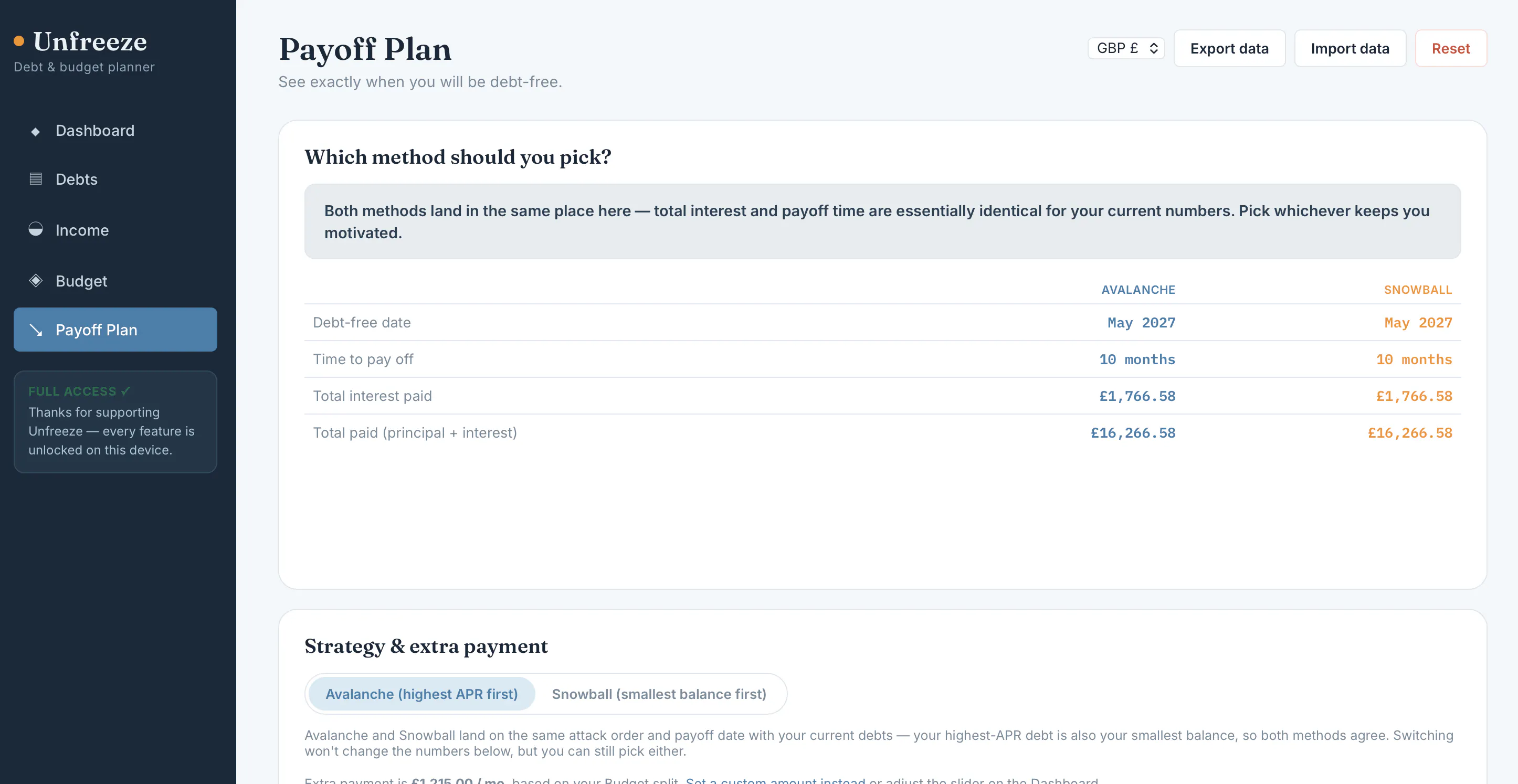 Unfreeze — Debt & Budget Planner gallery image
