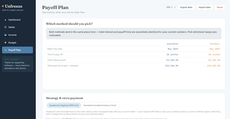 Unfreeze — Debt & Budget Planner screenshot 2