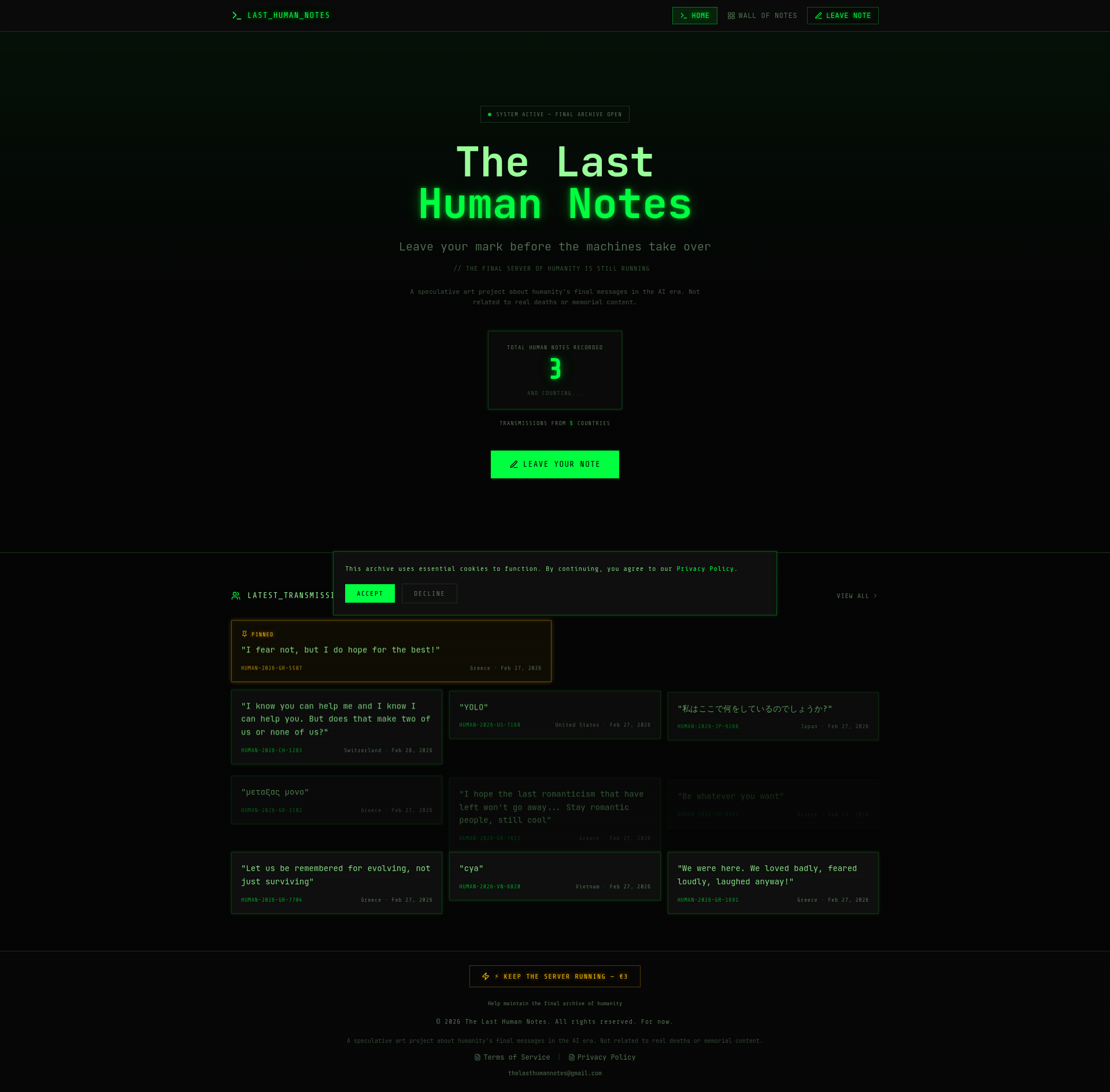 The Last Human Notes  - Main product screenshot demonstrating key features and user interface
