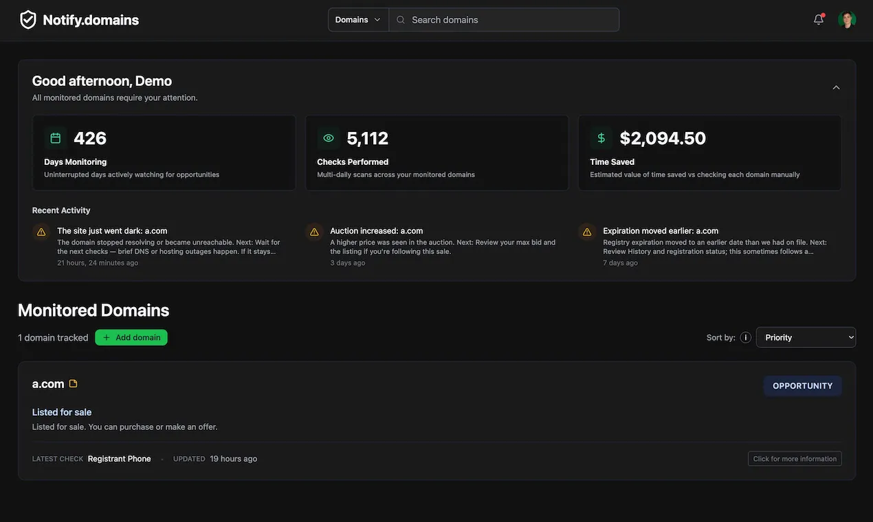Notify.domains screenshot 2