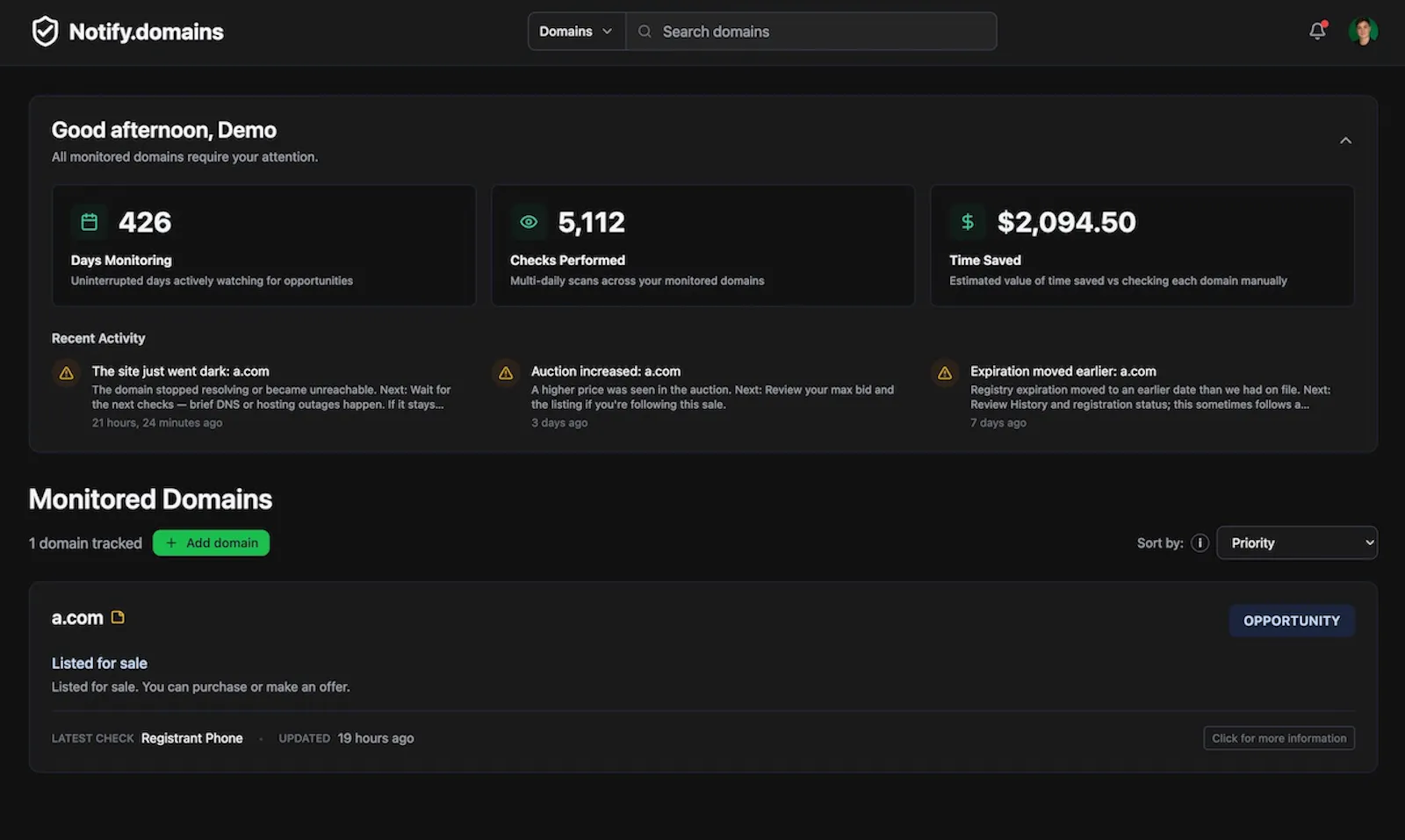 Notify.domains screenshot 3