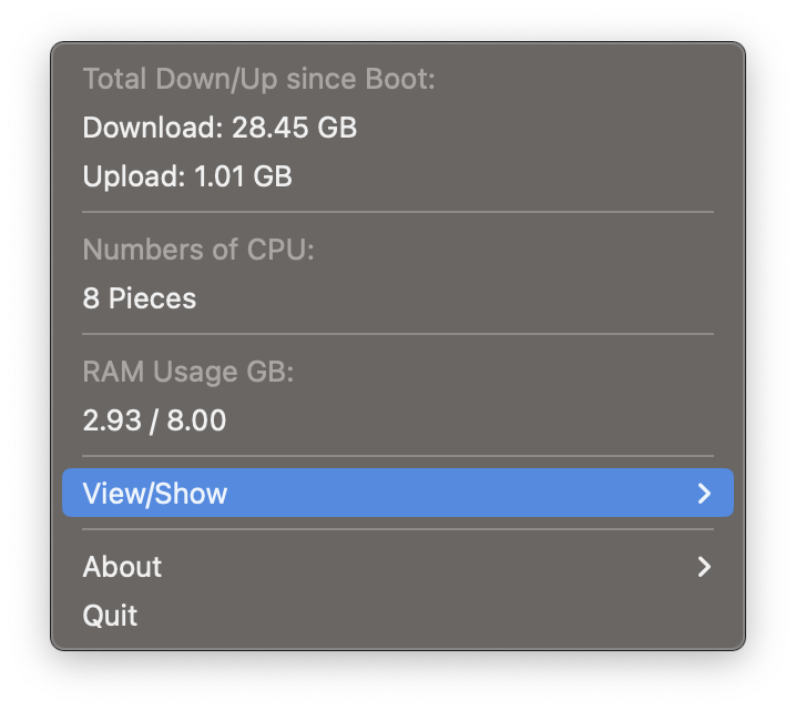 간단한 통계 속도 - 메뉴 표시 줄에 대한 상태 앱 (CPU-RAM 다운/업로드 속도) 미디어 3