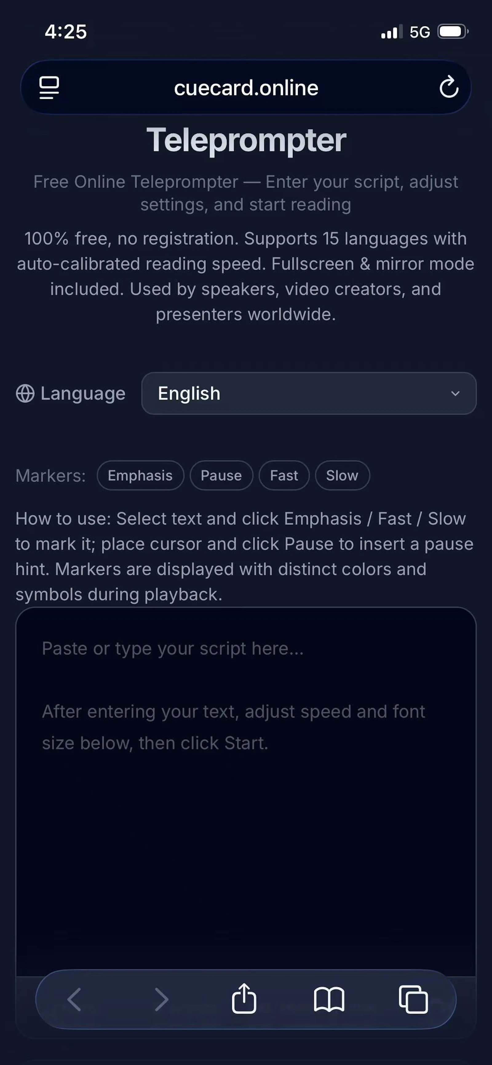 CueCard — Free Online Teleprompter screenshot 3