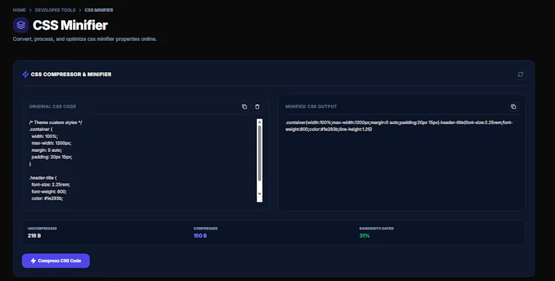 CSS Minifier screenshot 1