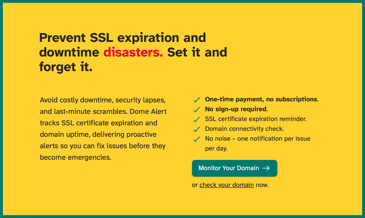 وسائط تنبيه القبة - تنبيهات سهلة SSL ووقت التشغيل ، لا يوجد تسجيل الدخول ، لا اشتراكات 4