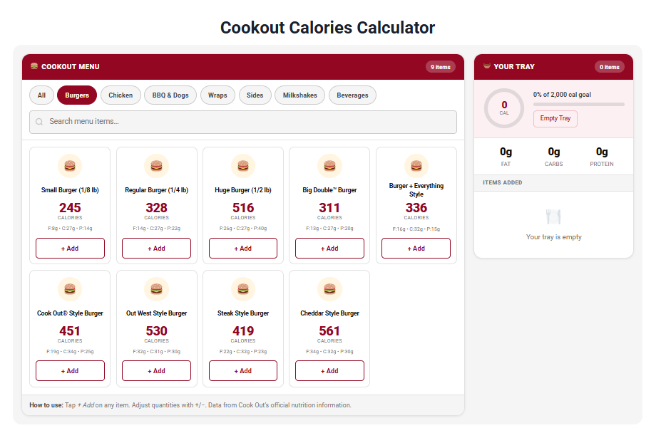Cookout Calories Calculator gallery image
