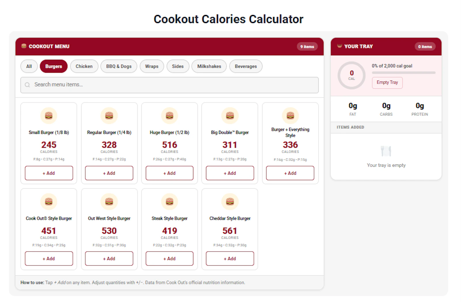 Cookout Calories Calculator screenshot 2