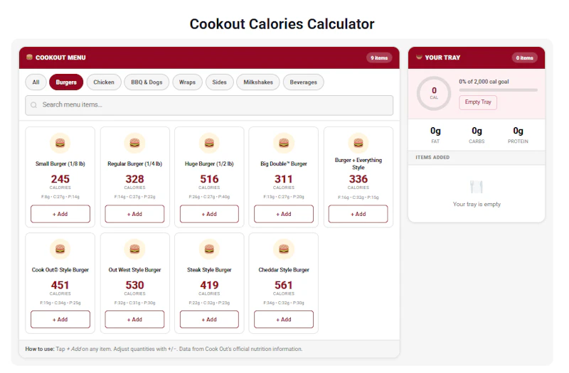 Cookout Calories Calculator screenshot 2