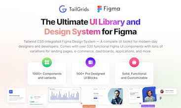TailGrids فيغما - نظام التصميم ومكتبة واجهة المستخدم فيغما مع أكثر من 500 عنصر ، مثالي للتسويق والتجارة الإلكترونية والتطبيقات ولوحات التحكم. يدمج بسلاسة مع Tailwind CSS و HTML و React و Vue.