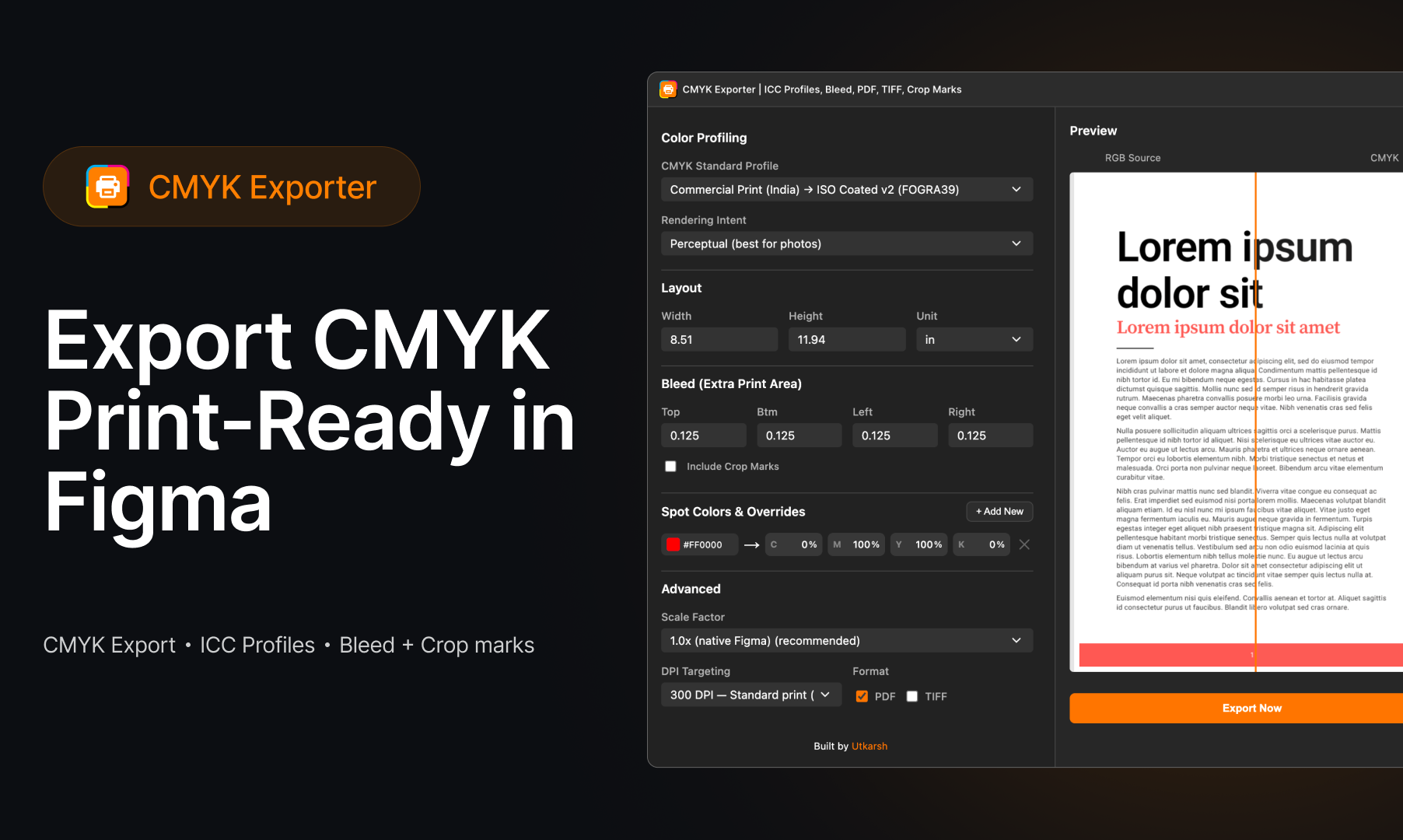 CMYK Exporter for Figma - Main product screenshot demonstrating key features and user interface