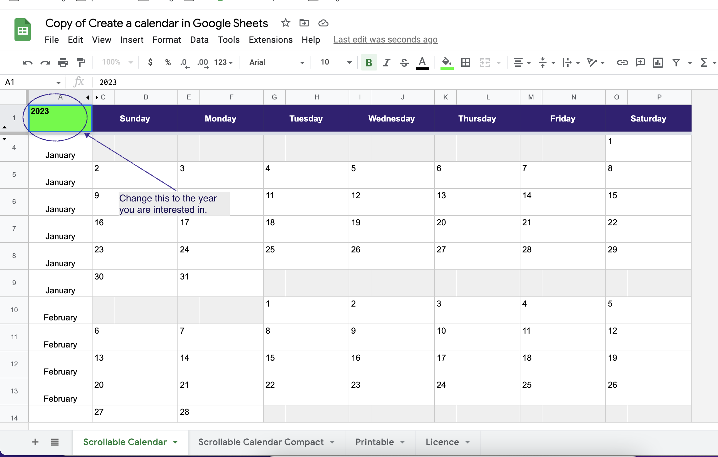 وسائط التقويمات داخل أوراق Google - قم بإنشاء طرق عرض تقويمية داخل أوراق Google لأي عام 3