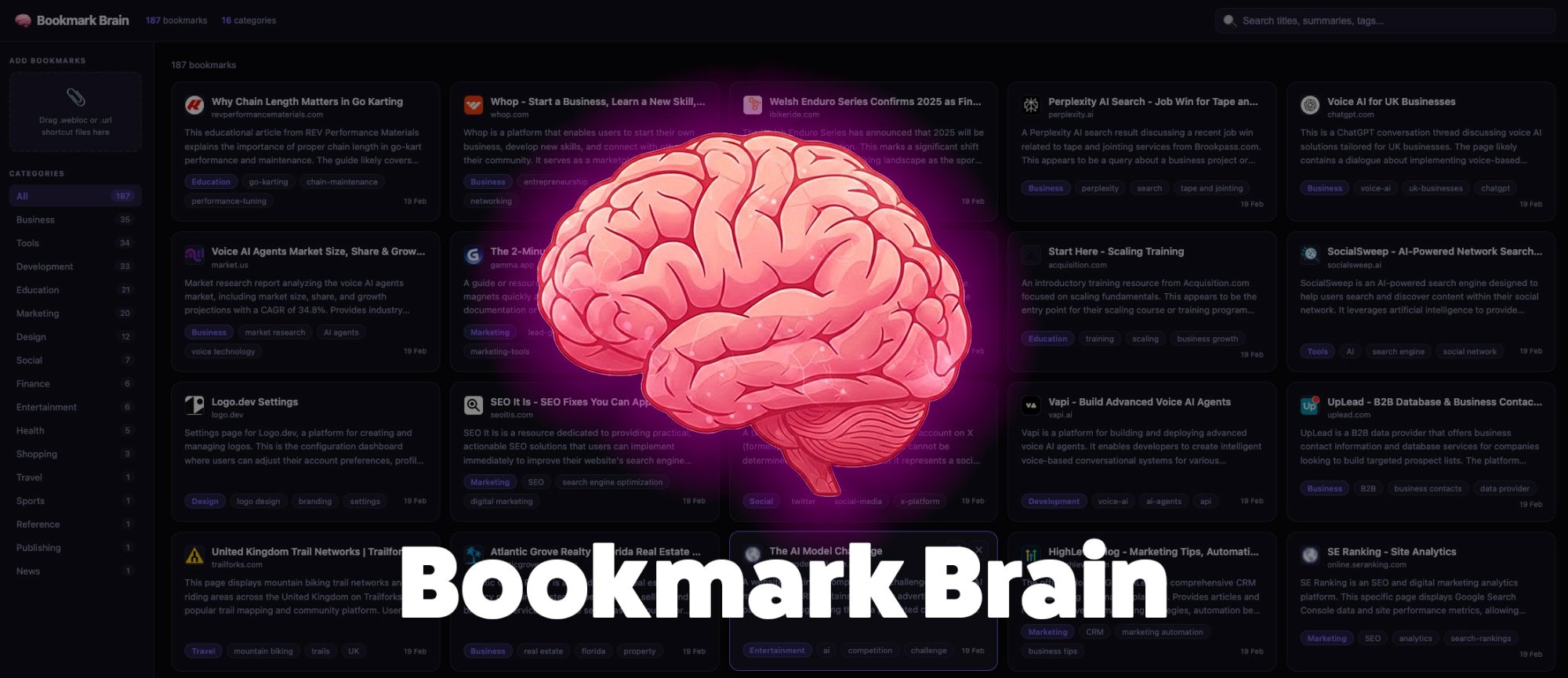 Bookmark Brain - Main product screenshot demonstrating key features and user interface