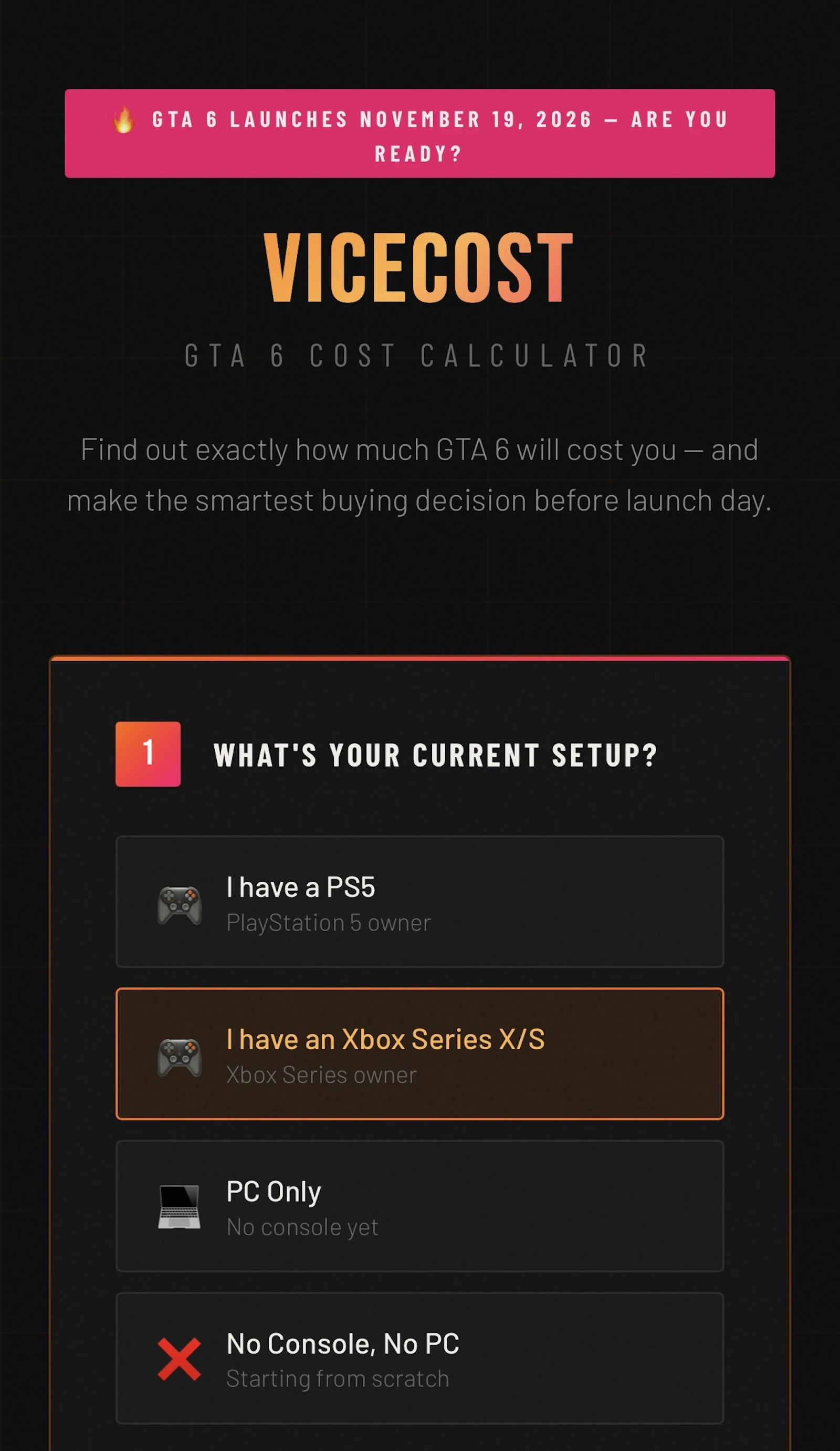 ViceCost — GTA 6 Cost Calculator screenshot 1