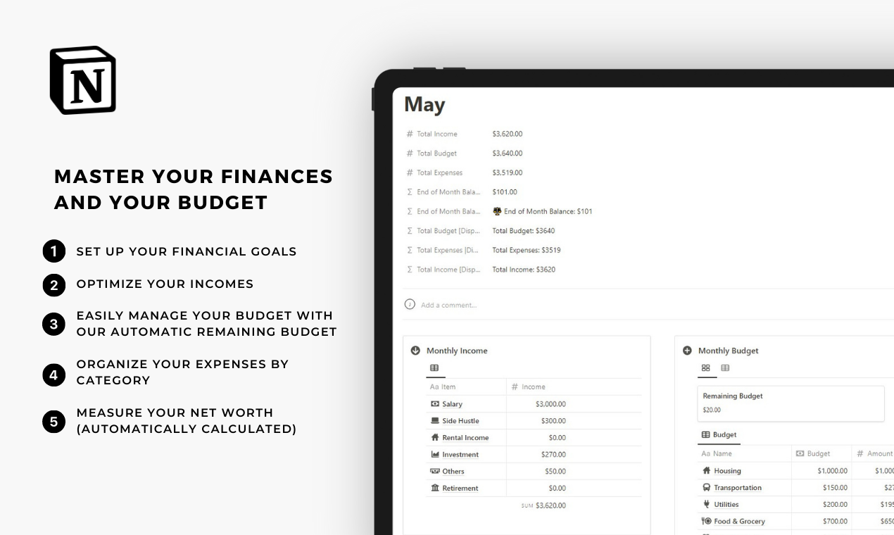 개념 금융 및 예산 플래너 - 추적, 계획, 성공 - Notion 's Finance Wizard 미디어 3